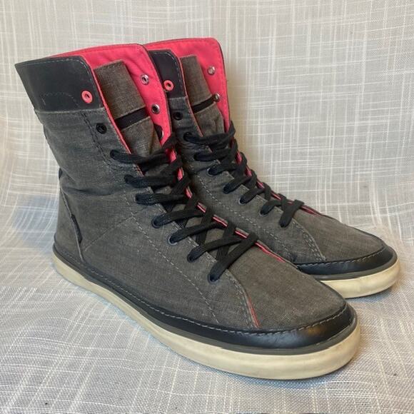 VANS Womens 7.5 Shilo Hi Top Gray Pink Canvas Sneakers Roll Down Skater Shoes - Picture 1 of 8